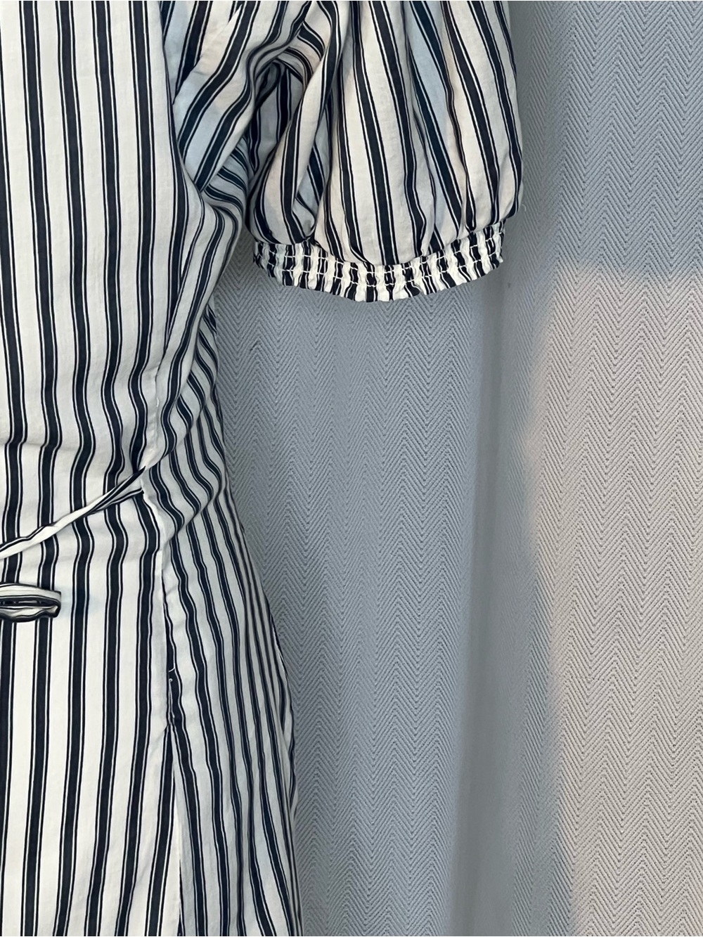 Reformation Nonie Mini Dress White W/Black Stripes Lace Collar Short Sleeves 6 ๐ - Picture 10 of 13